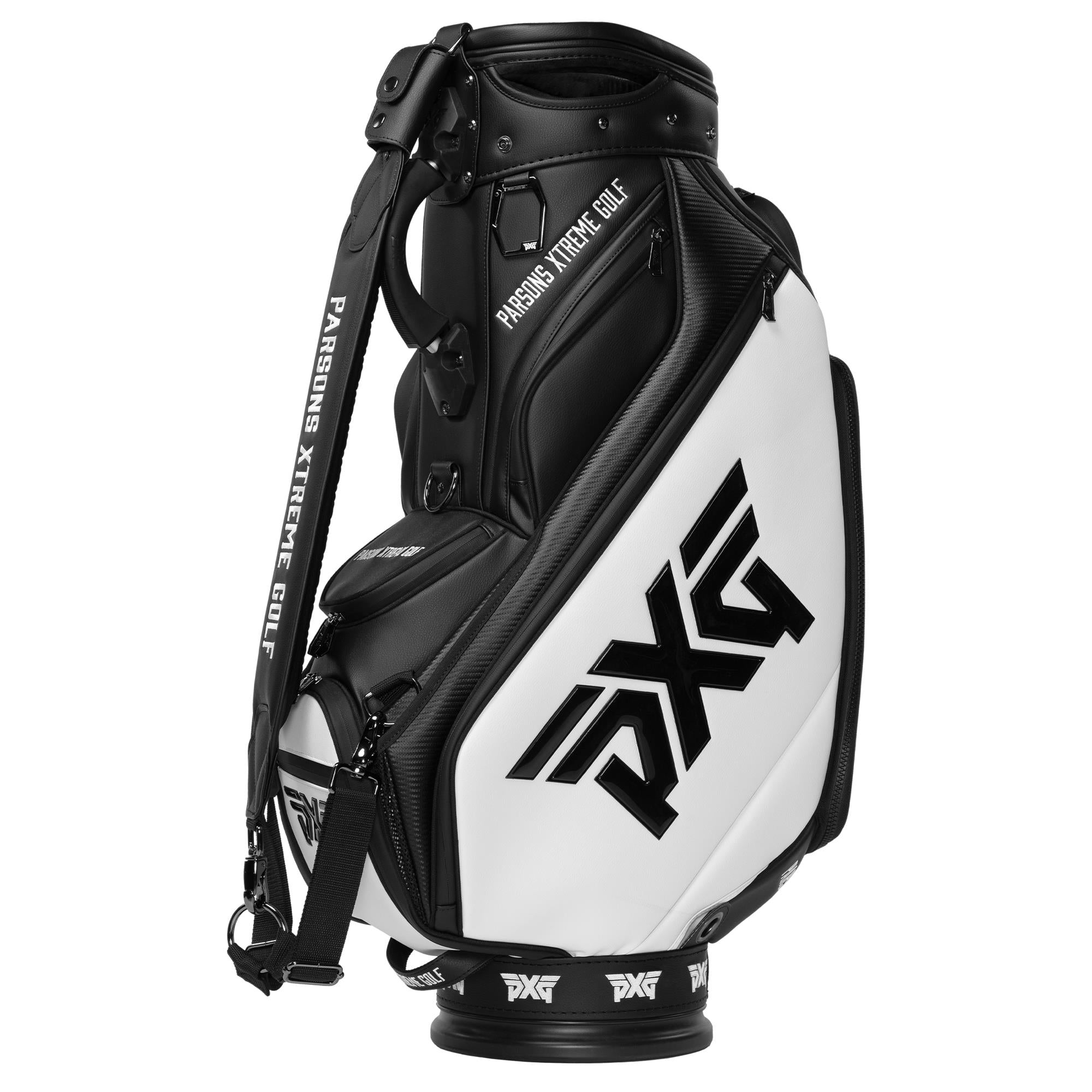 PXG Tour Golf Bag in black and white – main front view